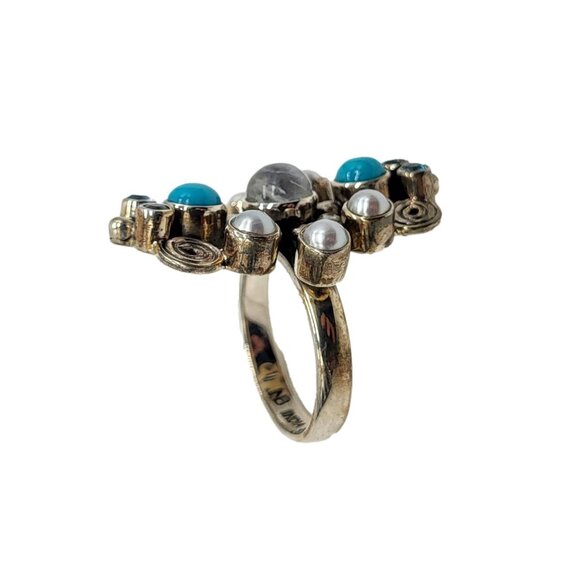 Nicky Butler Sz 7.5 Turquoise Gems Pearl Scroll Ring .925 Sterling Silver Size - Picture 6 of 9